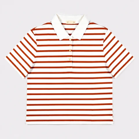 Áo polo nữ PAPKA 3056 màu trắng sọc cam cháy chất Cotton 100% thấm hút và co dãn tốt