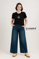 Quần jeans nữ Papka 4058 màu xanh đá ống siêu rộng, trendy, trẻ trung và năng động.